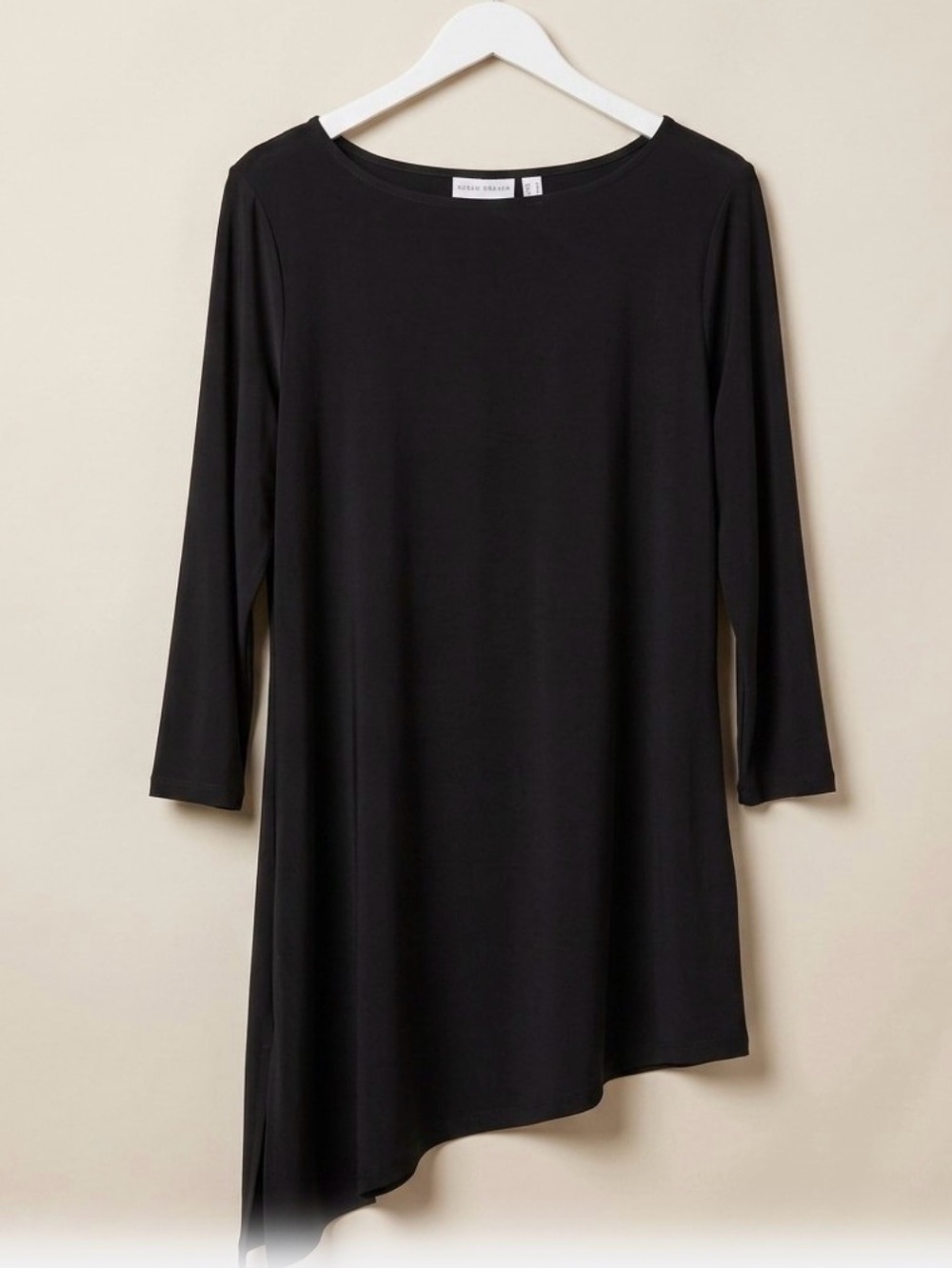 Susan Graver Liquid Knit Asymmetrical Hem Tunic Top Black Size M 0502 - Picture 2 of 9
